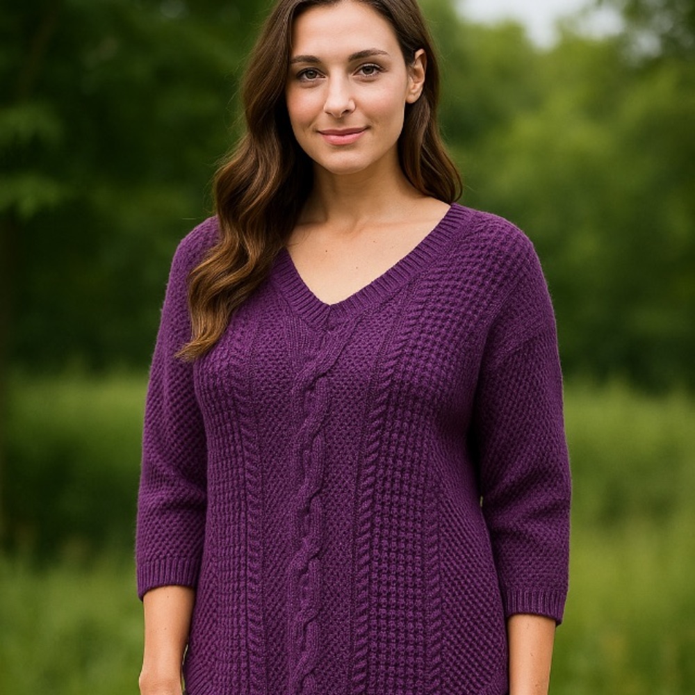 Torrid Purple V-Neck Cable Knit Sweater